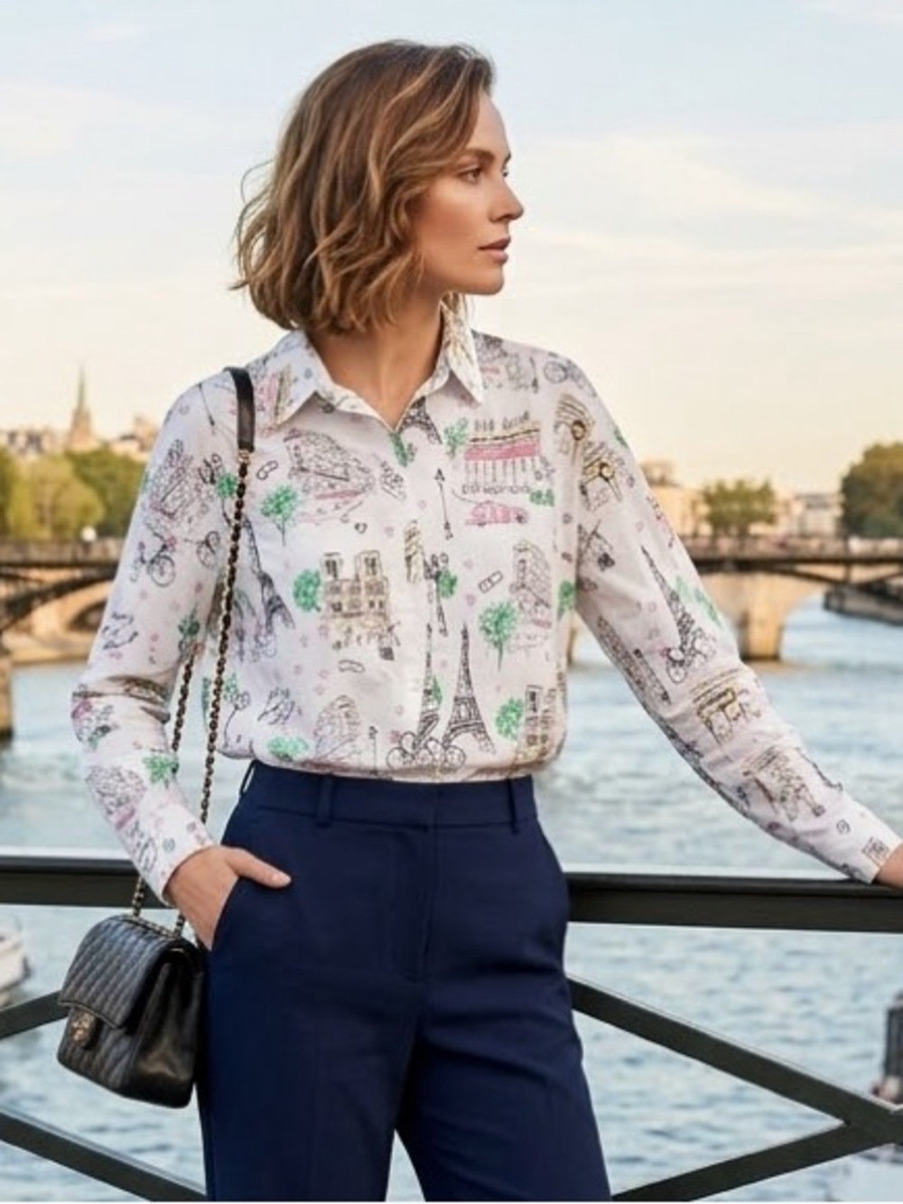 New Karl Lagerfeld Paris Illustration Button-Down Shirt